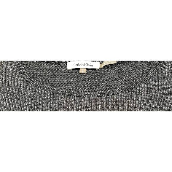 CALVIN KLEIN LONG SLEEVE ROUND NECK BLOUSE, WOMENS, L, SILVER TOP, WHITE BOTTOM - Picture 2 of 8